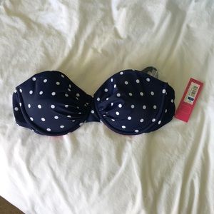 Navy and white polka dot bikini top